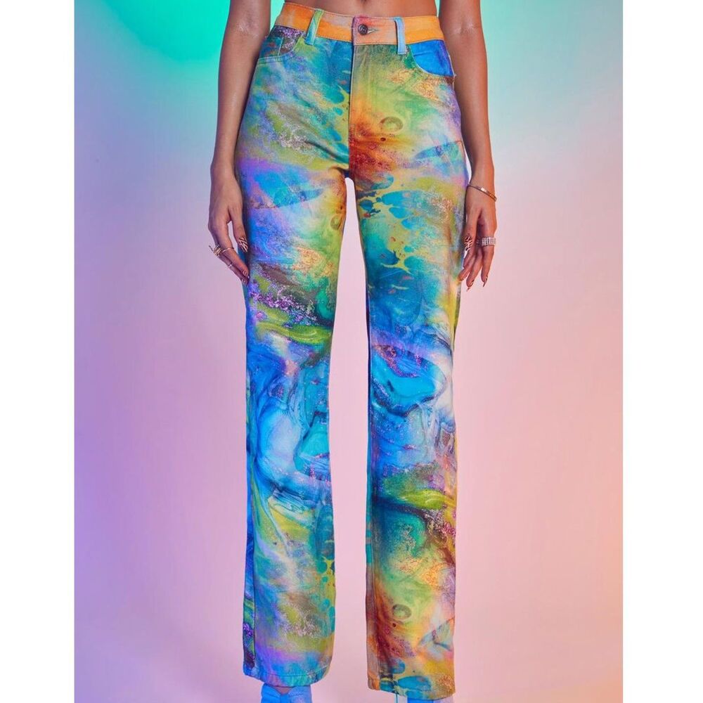 Mix Fairy Print Low Rise Bootcut Jeans Jaded London